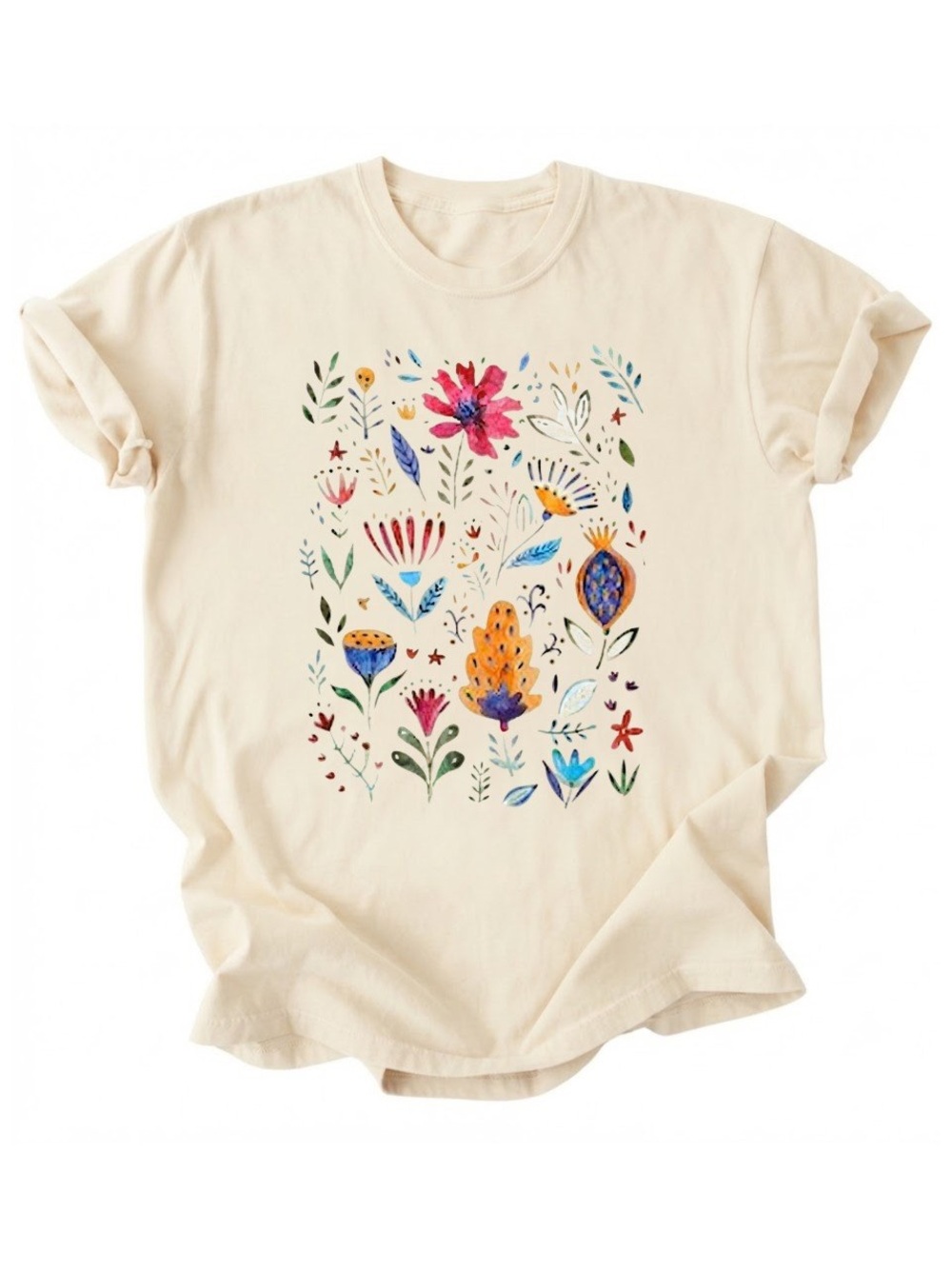 Boho Wildflower Floral Heavy Cotton Gildan T-Shirt Casual Tee